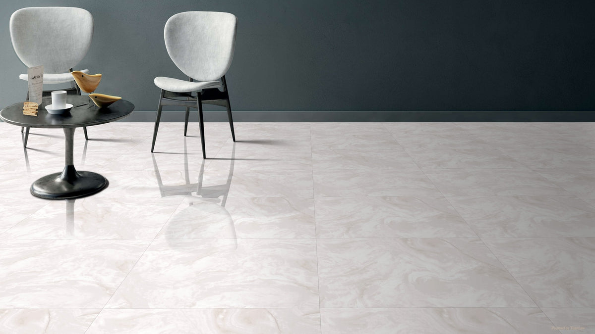 White Floor 800mm x 800mm Nieve Blanco Polished Porcelain Tile
