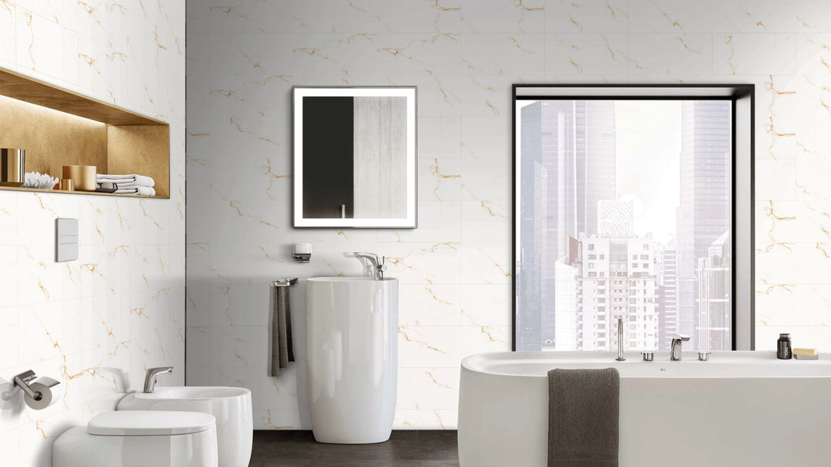White and Golden 600mm x 300mm Golden Carrara Bathroom Matt Porcelain Tiles