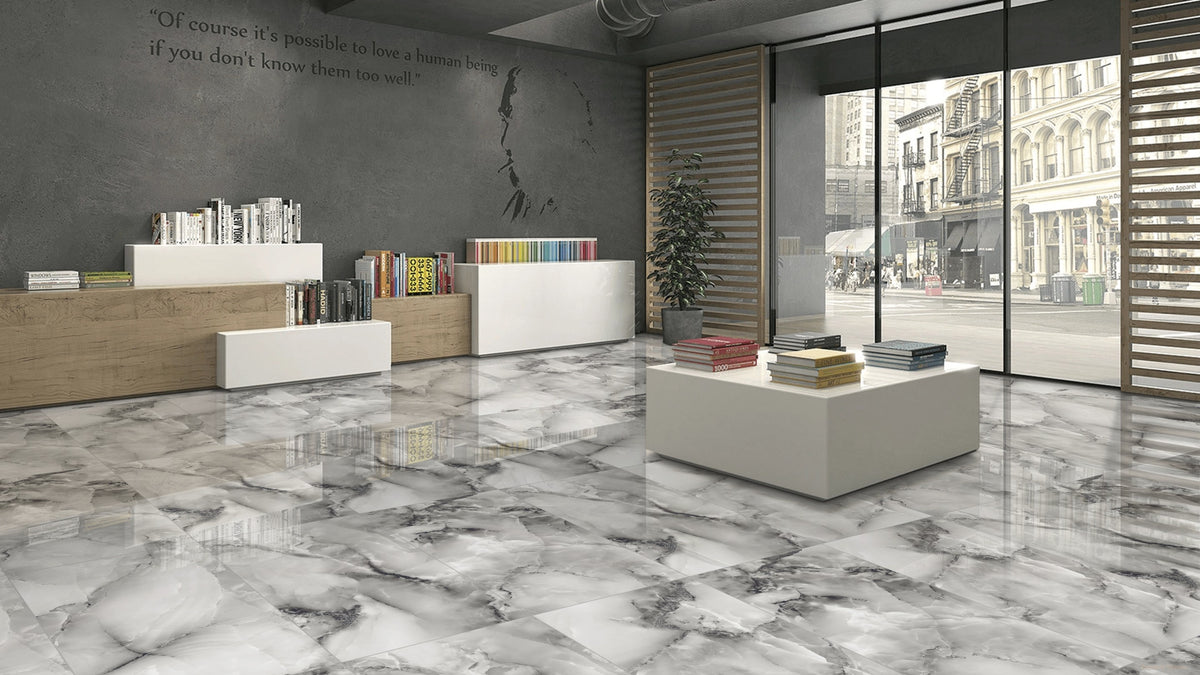 Large Grey Onyx 600mm x 1200mm Porcelain Super Gloss Tile