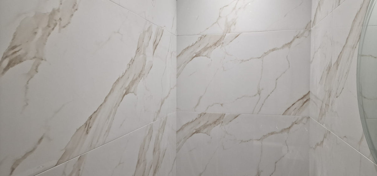 White Marble With Gold Veins 600mm x 1200mm Florence Glossy Porcelain Tiles