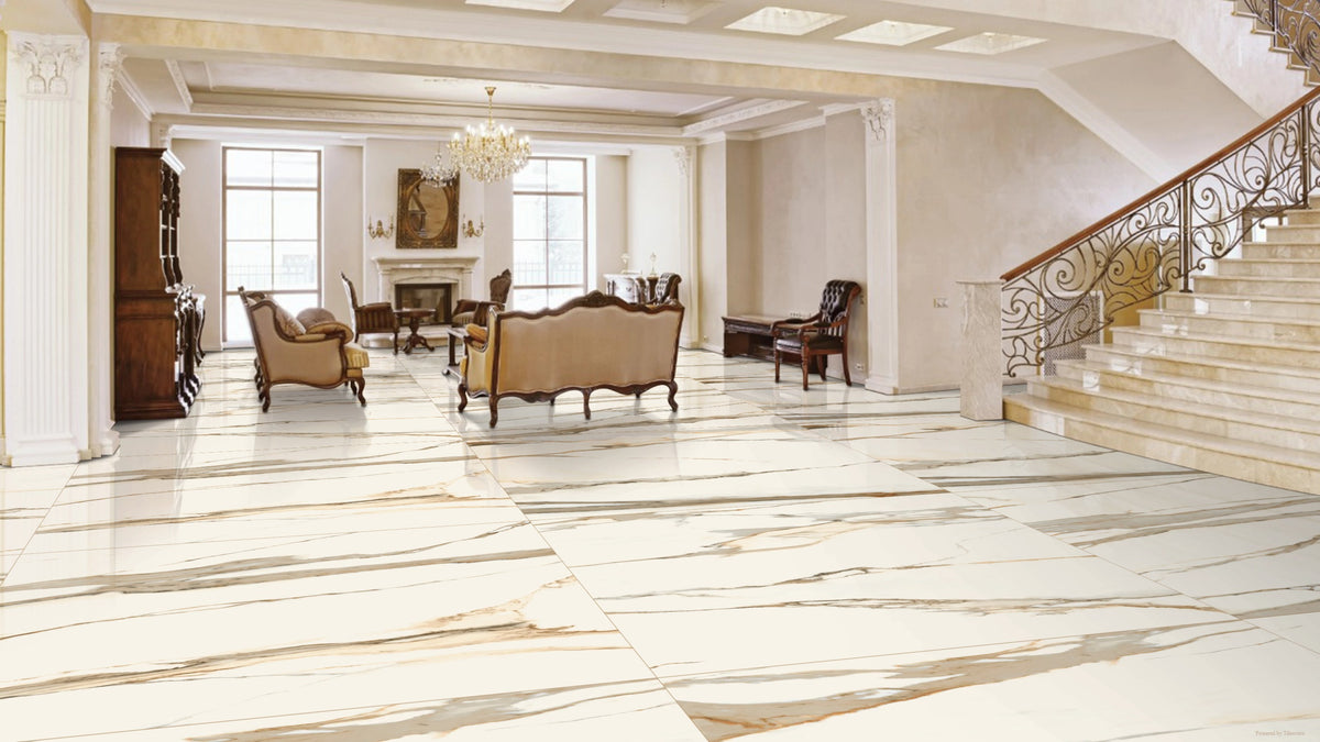 Calacutta Gloss 1200mm x 1200mm Marble Effect Large Format Floor Tile