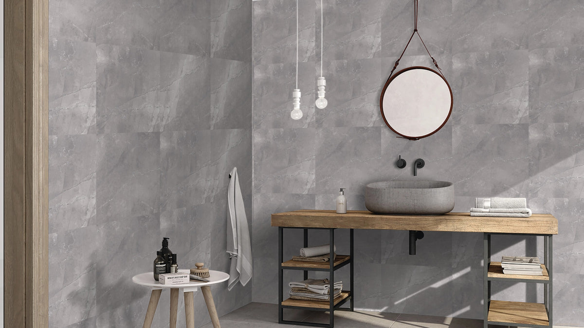 Dark Grey Porcelain  600mm x 600mm Grigio Luxe Gloss Floor and Wall Tiles