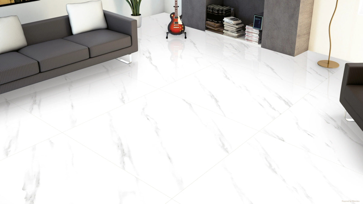 Large Gloss White Marble Effect 1200mm x 1200mm Marmol Blanco Tile