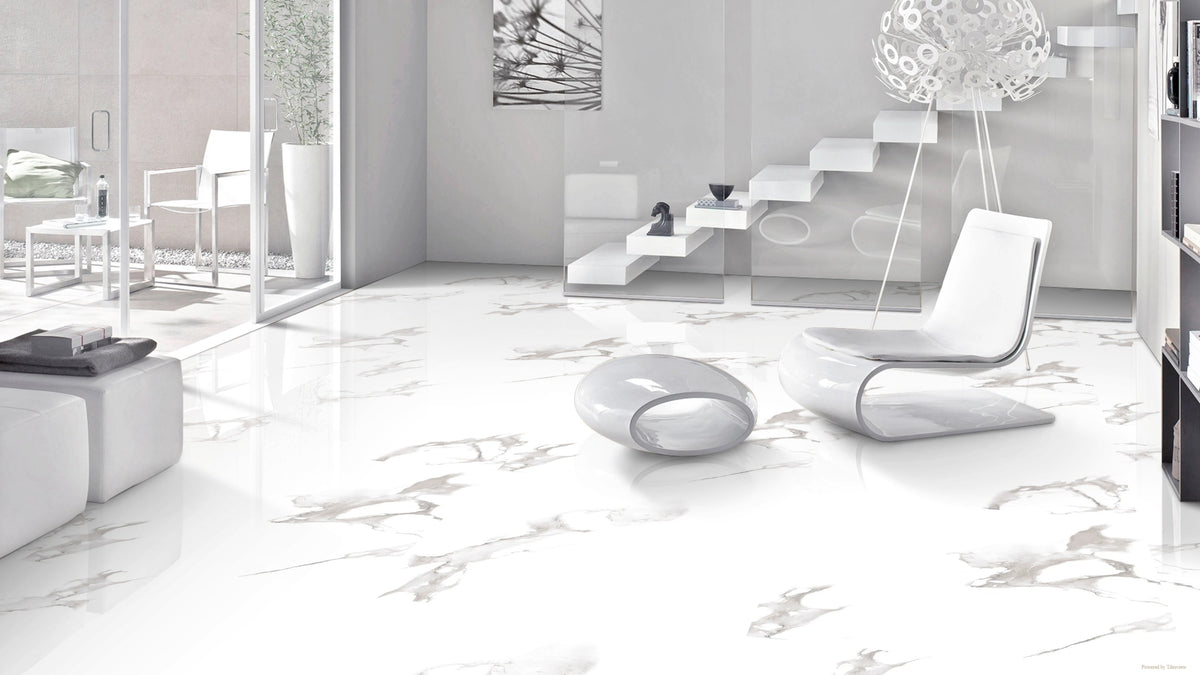 White Statuario 800mm x 800mm Glossy Porcelain Bathroom Tiles