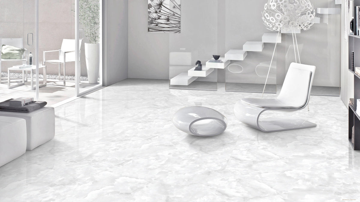 Light Grey Onyx 600mm x 1200mm Nublado Gris Polish Porcelain Floor And Wall Tile