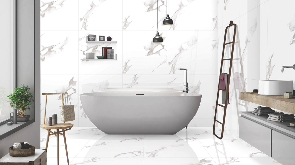 White Statuario 800mm x 800mm Glossy Porcelain Bathroom Tiles
