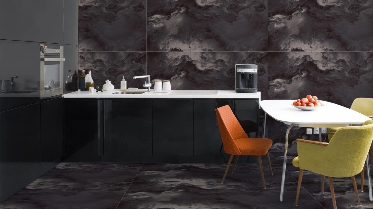 Black And Grey Super Gloss 600mm x 1200mm  Nero Swirl Porcelain Tile