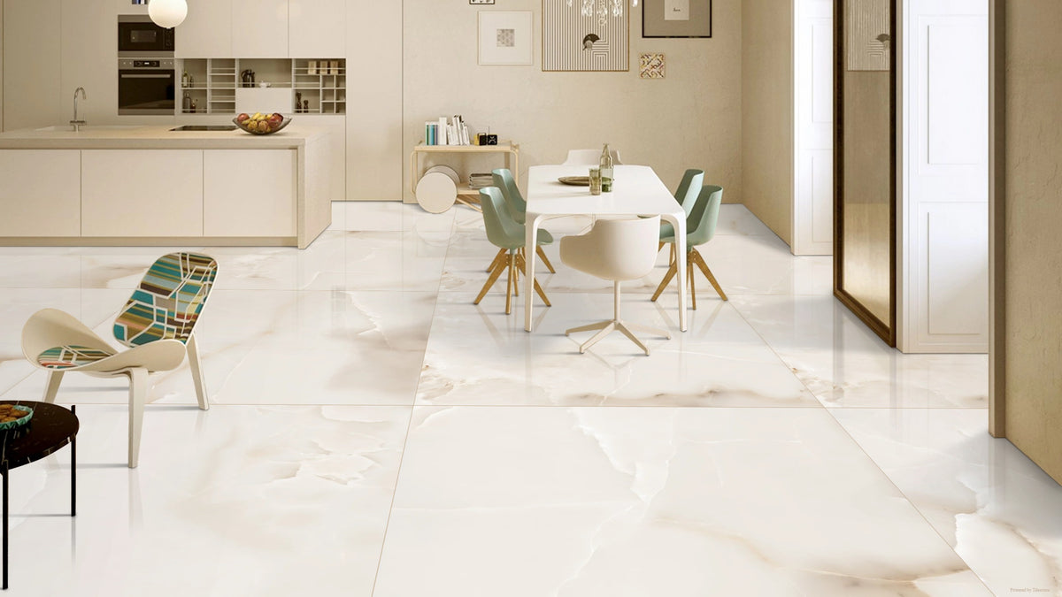 Large Gloss Cream 1200mm x 1200mm Onice Luxe Porcelain Floor Tile