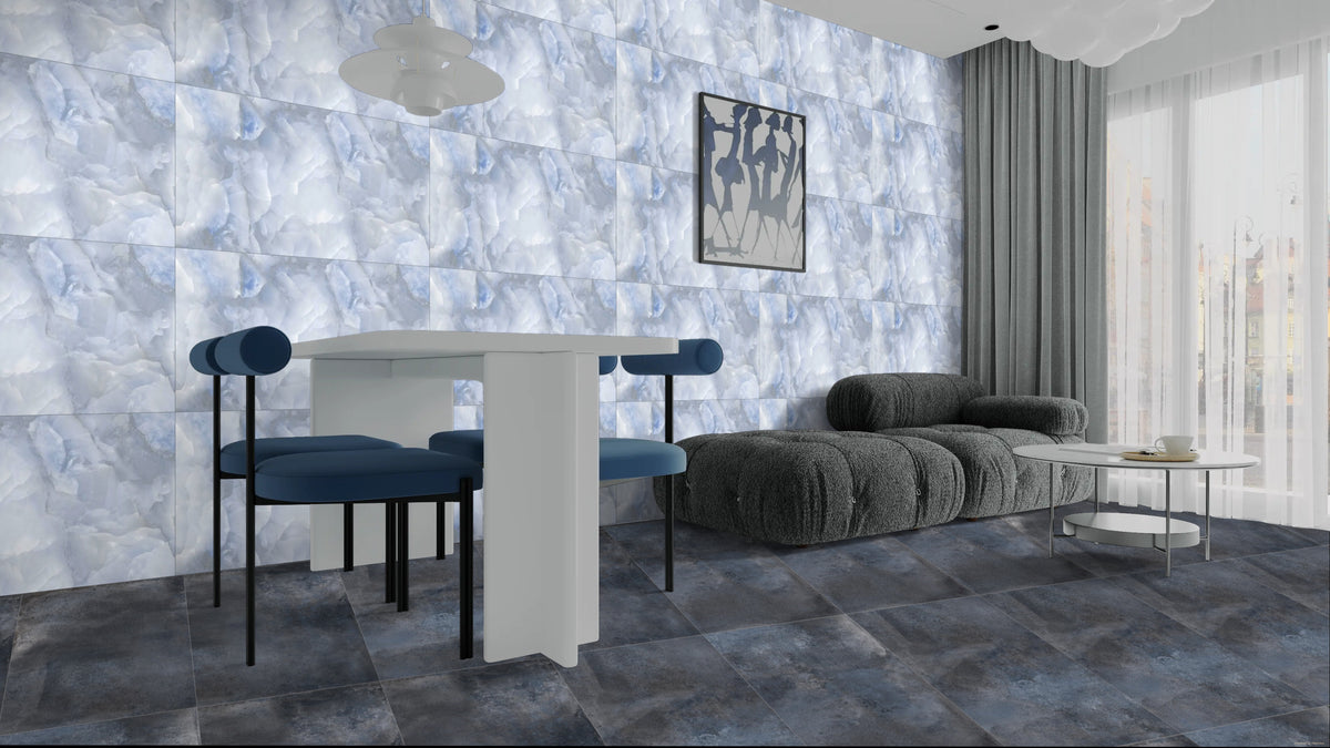 Ocean Blue Onyx 600mm x 1200mm Royal Blue Glossy Porcelain Floor Tiles