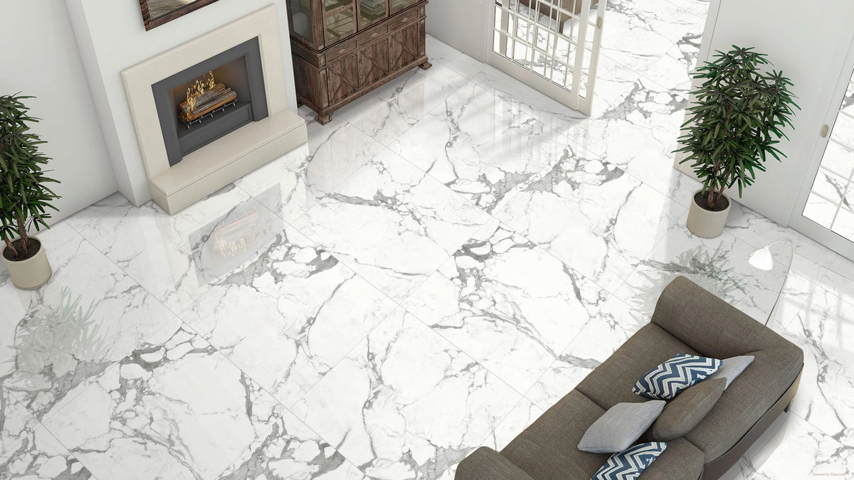 Large Gloss White and Grey 1200mm x 1200mm Statuario Elegance Tile
