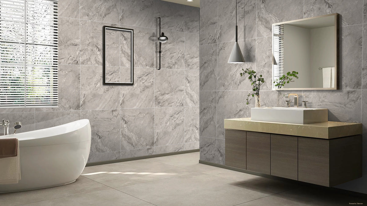 Stony Grey Porcelain 600mm x 600mm Tuscani Grey Glossy Floor Tile