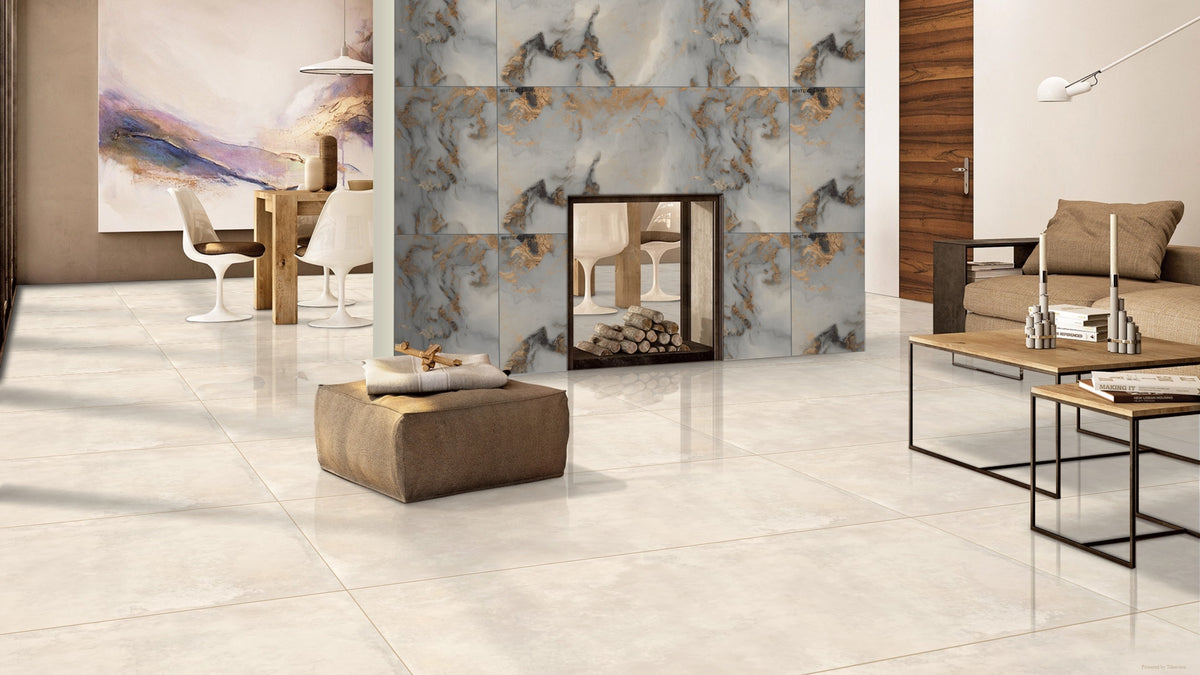 Grey and Gold Super Gloss 600mm x 1200mm White Gold Porcelain Tiles