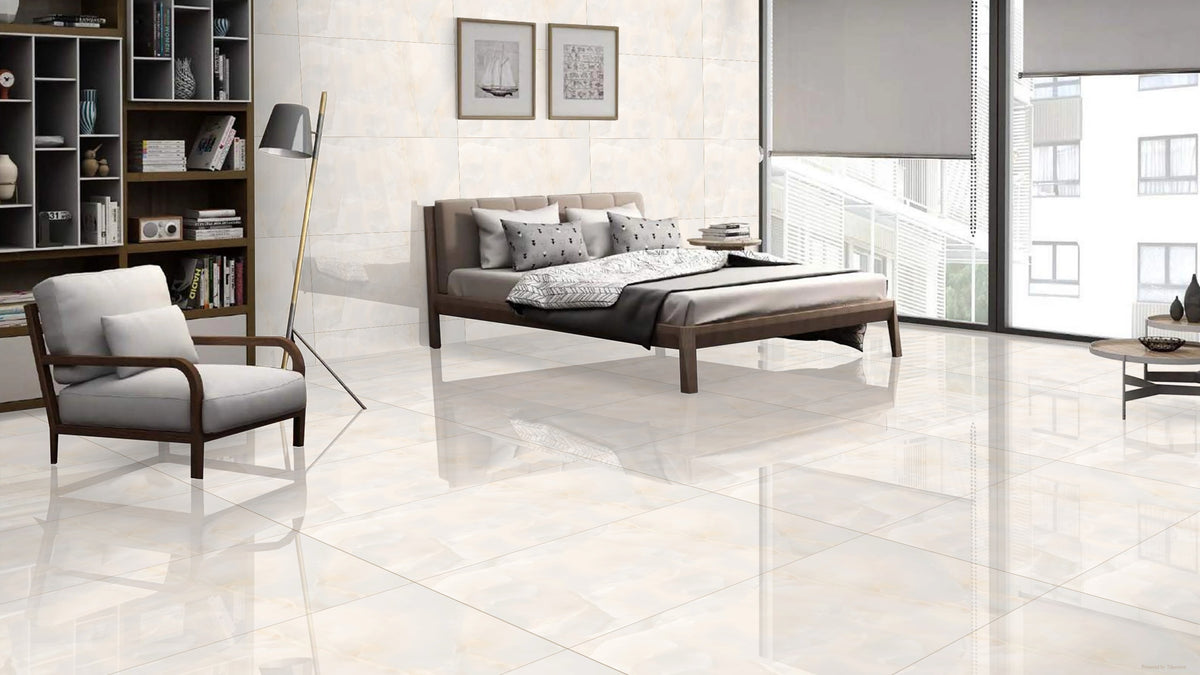 White Onyx 600mm x 1200mm Polished Porcelain Floor Tiles