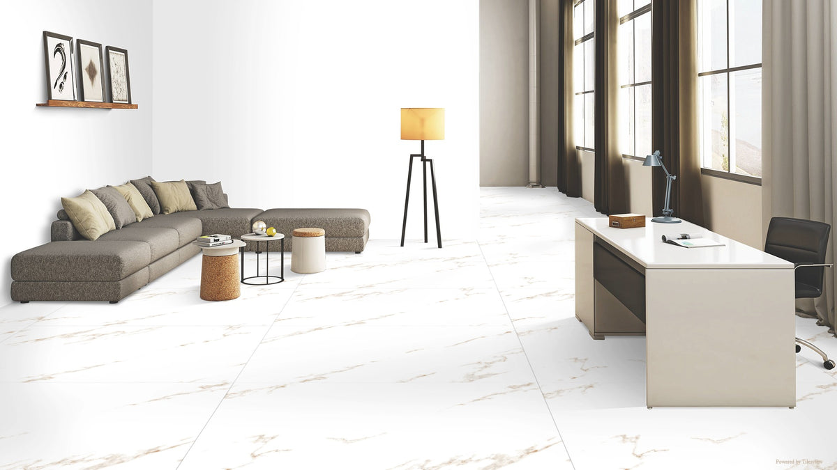 White Marble With Gold Effect 600mm x 1200mm White Stone Matt Porcelain Floor Tile
