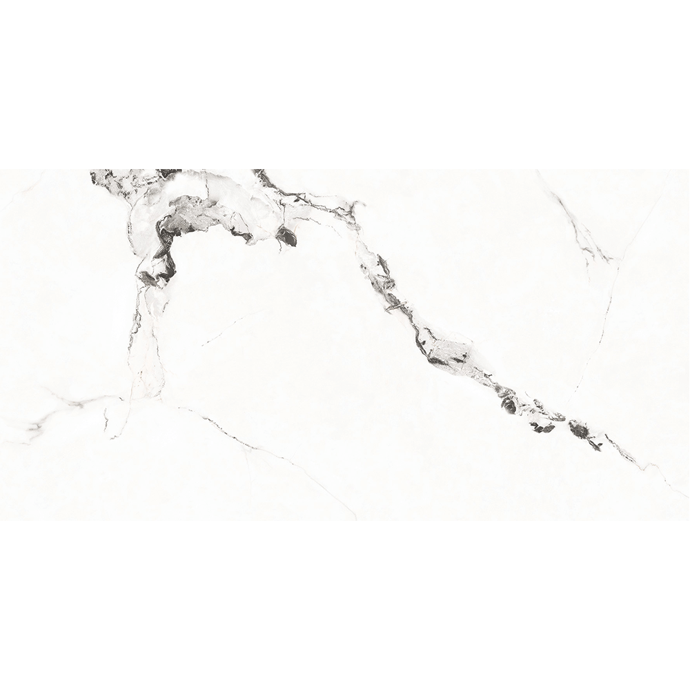 White and Black Curls 600mm x 300mm Curl Statuario Glossy Porcelain Tile