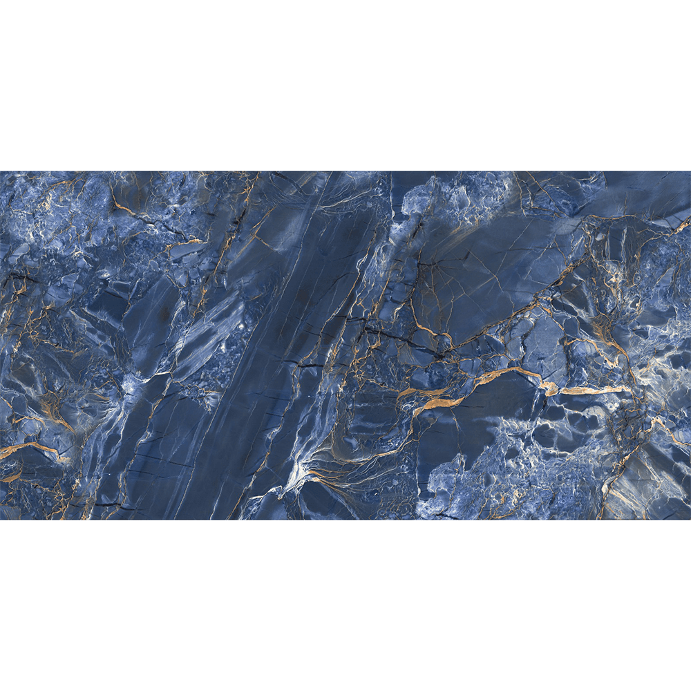 Blue Feature With Gold Effect 600mm x 1200mm Super Gloss Porcelain Wall Tile